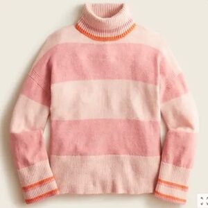 J. Crew Pink and Cream Striped Turtleneck Sweater